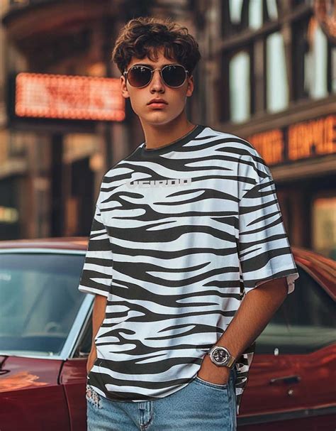 Zebra Print Men's Oversized All Over Animal Print Tshirt – Veirdo