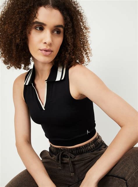Buy Women Solid Collared Crop Top Online at just Rs. 599.0 ...
