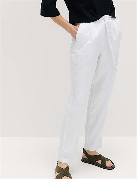 Buy Linen Rich Elasticated Waist Tapered Trousers at Marks & Spencer
