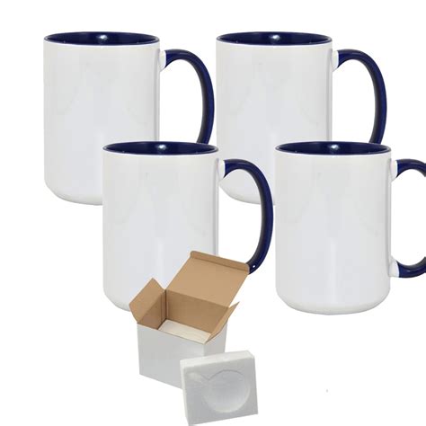 4 Pcs 15OZ El Grande Dark Blue Inside & Handle Sublimation Mugs With ...