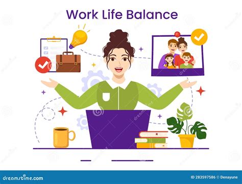 Work Life Balance Vector Illustration of Person Balancing with Job and ...