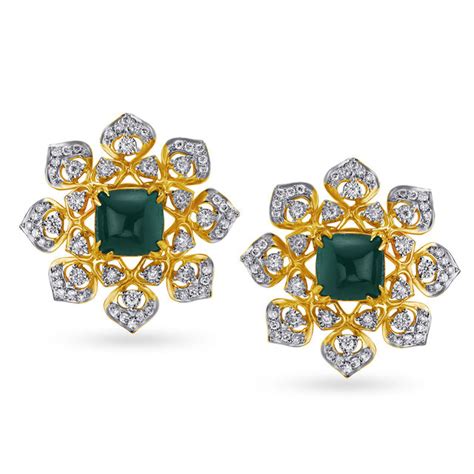 Vibrant 18 Karat Yellow Gold And Diamond Floral Studs