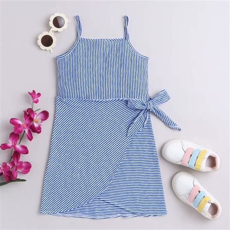 Shop Yarn Dyed Stripes Singlet Wrap Dress-Blue/White Online – taffykids