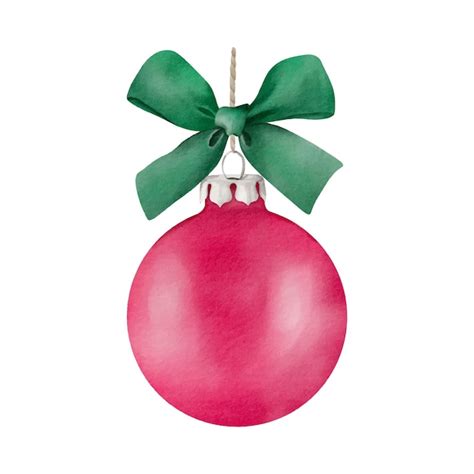 Aquarell Weihnachtskugel mit grüner Schleife | Premium Vektor
