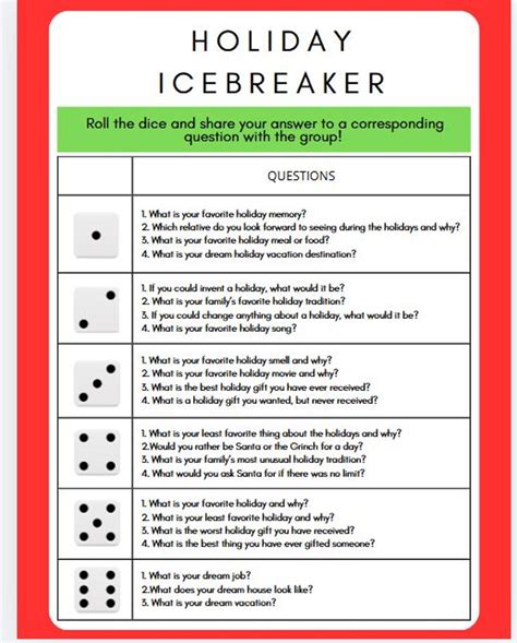 HOLIDAY Dice Icebreaker Activity for Classroom or Team Building 100% ...