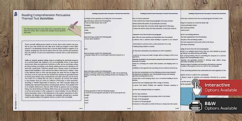 Reading Comprehension 'Analysing Persuasive Text' Worksheets