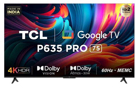 TCL 189 cm (75 inch) 4K Ultra HD Smart TV Black (75P635 PRO) Online ...