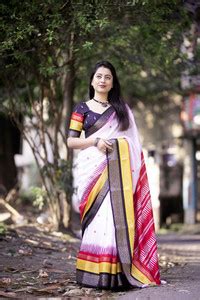Buy STAVA CREATION Printed Kanjivaram Tussar Silk White Sarees Online ...