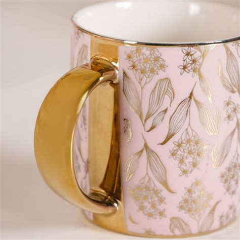 Luxe Ceramic Floral Teacup Set of 6 Pink Gold 350ml Online - Premium ...