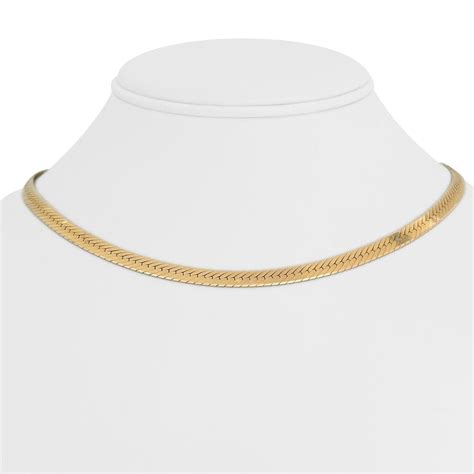 14 Karat Yellow Gold Ladies Herringbone Link Chain Necklace Italy For ...