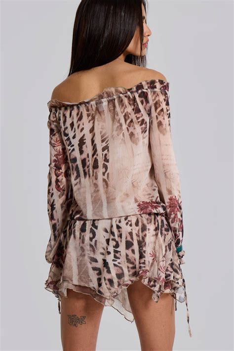 Shop Lorenza Sheer Bardot Dress In Oza | Jaded London | Clothing