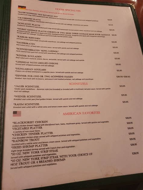 Menu at Old Bavaria Inn Restaurant, Helen