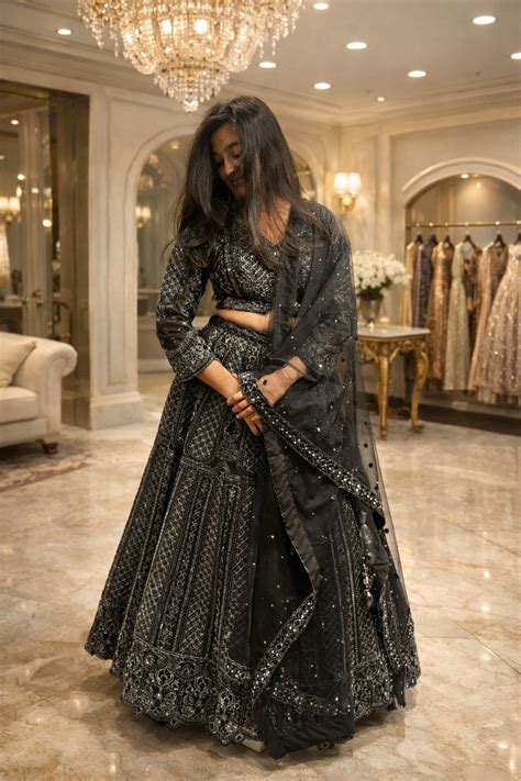 Women's Black Embroidered Net Lehenga Choli Set with Dupatta – Rithika ...