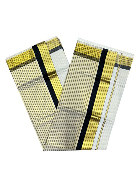 Southloom Kerala Pure Cotton Saree with Stripes on Body and Borders in ...