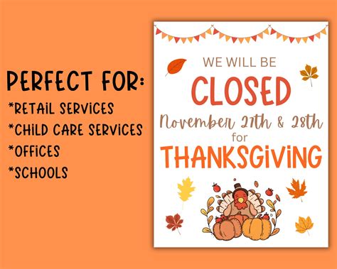 Closed for Thanksgiving Sign | Printable PDF & JPG | Fall Décor ...