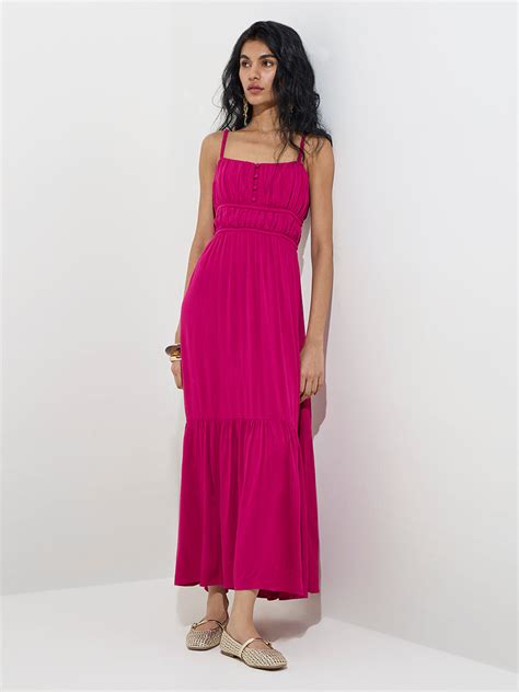 Buy Nuon Fuchsia Crinkle-Textured Tiered Dress from Westside