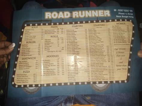 Menu at Road Runner, Ludhiana