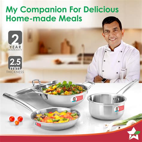 Venice Triply Stainless Steel 4 Pc. Cookware Set | Fry Pan 22cm, Kadha ...
