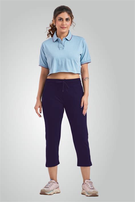 Navy Blue Combed Cotton Lounge Capri For Women – Detra