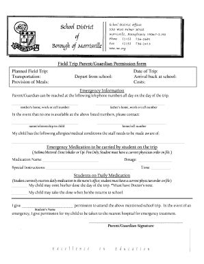 Fillable Online Field Trip Parent/Guardian Permission form Emergency ...