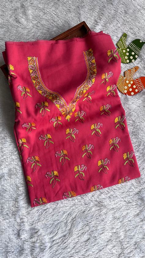 Pink with Multicolour Thread work Pure Cotton Kashmiri Aari Embroidere ...