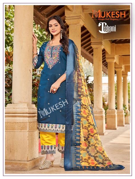 Mukesh Ishani Viscose Roman Silk Top Bottom With Dupatta: Textilecatalog