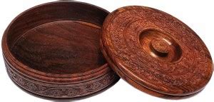 Green Wood Sheesham (8 Inch) Chapati-Roti Box Full Carved Serve ...