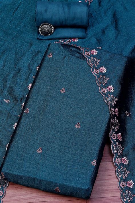 Blue Silk Blend Unstitched Suit Set