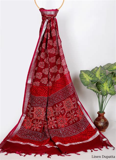 Linen Cotton Hand Block Dupatta 2.5 Meter - TSPLCGB25 – The Street Pal