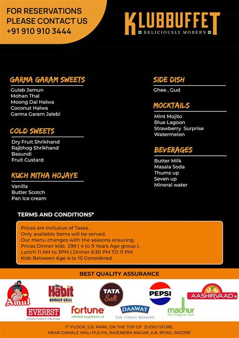 Menu at Klub Buffet, Indore