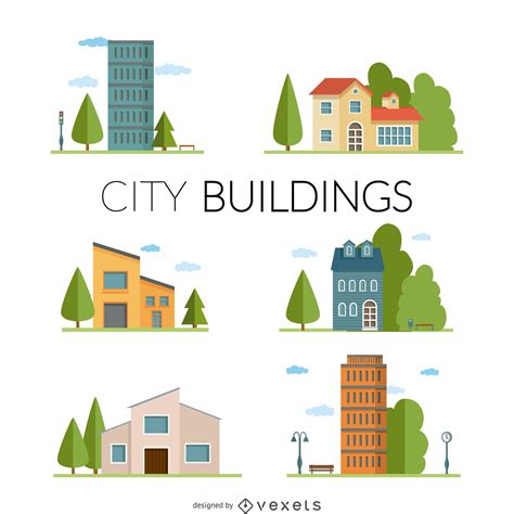 Flat City Buildings Illustration Set Vector Download