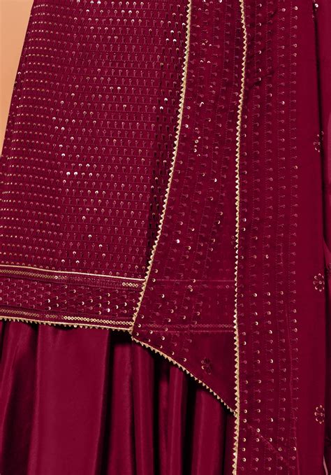 Semi-stitched Maroon Sharara Suit – Sunasa