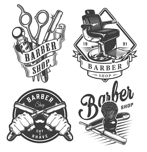 Vintage monochrome barbershop emblems | Free Vector