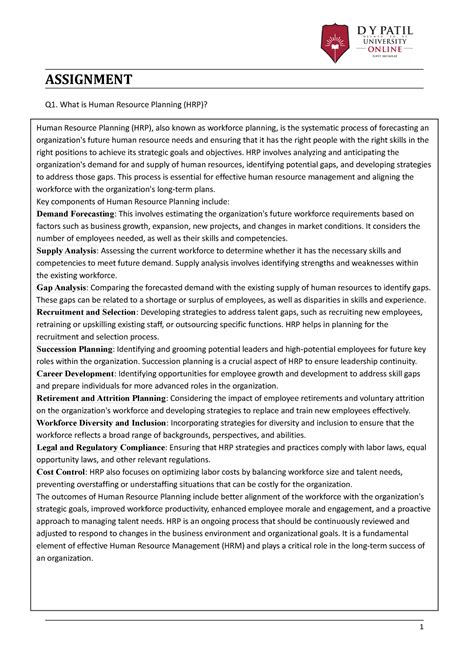 HRM-Module 2 - assingment - ASSIGNMENT Q1. What is Human Resource ...