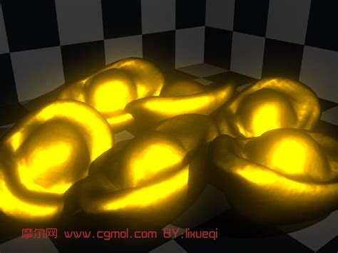 闪闪发光的金子,元宝3D模型_现代场景模型下载-摩尔网CGMOL