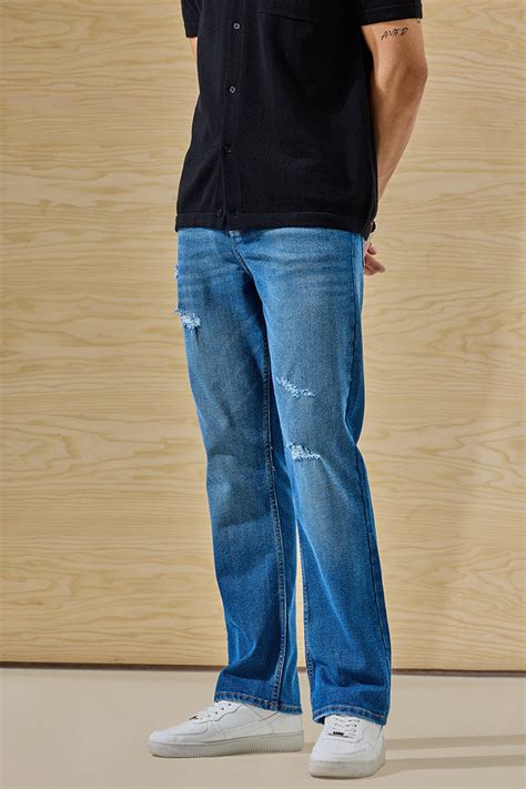 Buy Men's Blue Mid Rise Straight Fit Jeans Online | Snitch – SNITCH