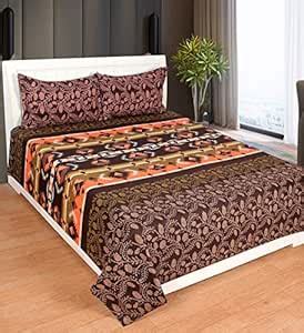 SAWAN HANDLOOM (Double, Brown) 100% Pure Cotton Double Bedsheet with 2 ...