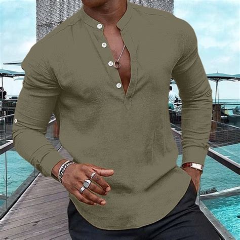 Men's Shirt Linen Shirt Popover Shirt Summer Shirt Beach Wear Casual ...