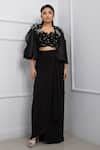 Buy Black Silk, Crepe Sequins, Applique Sweetheart Floral Cape Draped ...