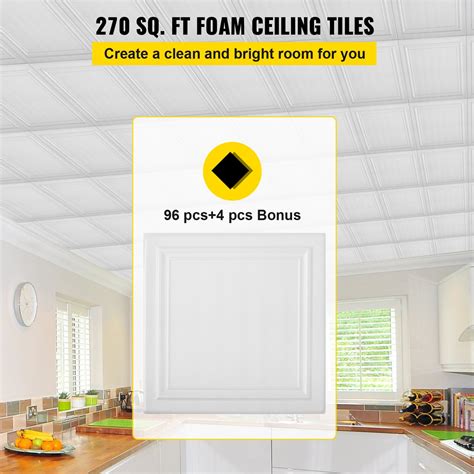 Foam Ceiling Tiles, 19.7" x 19.7" Glue-up Ceiling Tiles, 100 pcs ...