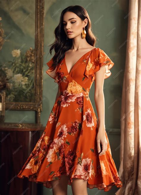 Fashionable evening orange summer dress on a mannequin ai generative ai ...