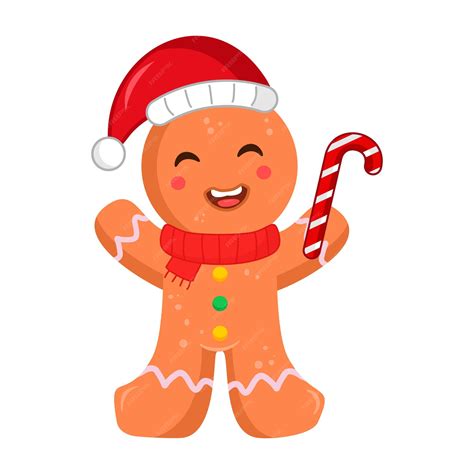 Premium Vector | Cute gingerbread man holding christmas candy cane ...