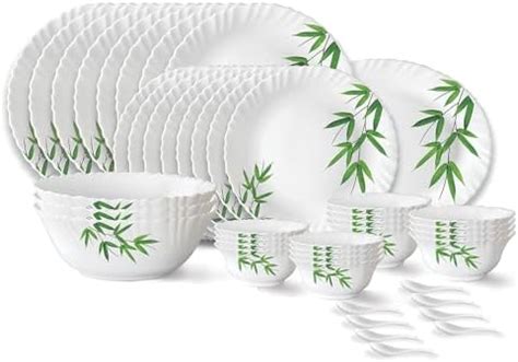 Larah by Borosil Bamboo Leaves Fluted Series Opalware Dinner Set | 44 ...