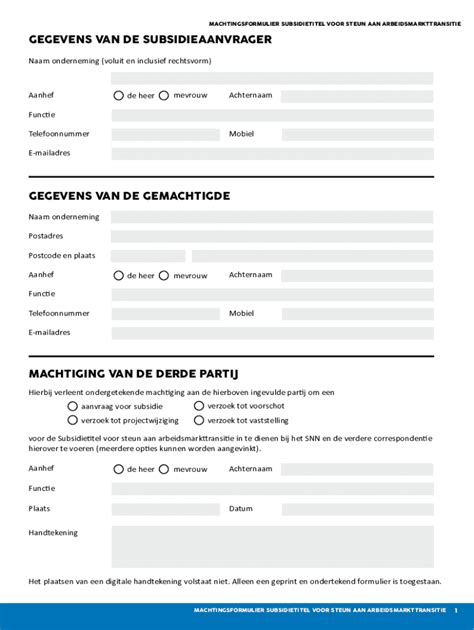 Invulbaar Online Machtigingsformulier SLIM Faxnummer Email Afdrukken ...