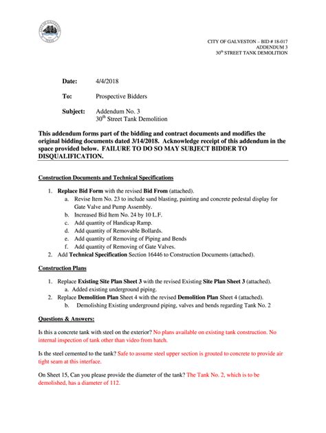 Fillable Online Addendum No. 3 30 Street Tank Demolition This addendum ...