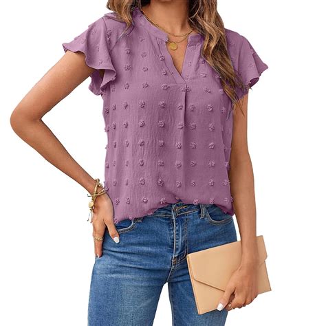 ALLLIST Short Sleeve Womens Tops Summer V Neck Blouse Purple Fashion ...