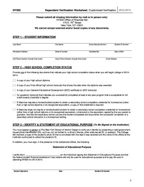 Fillable Online Dependent Verification Worksheet: Customized ...