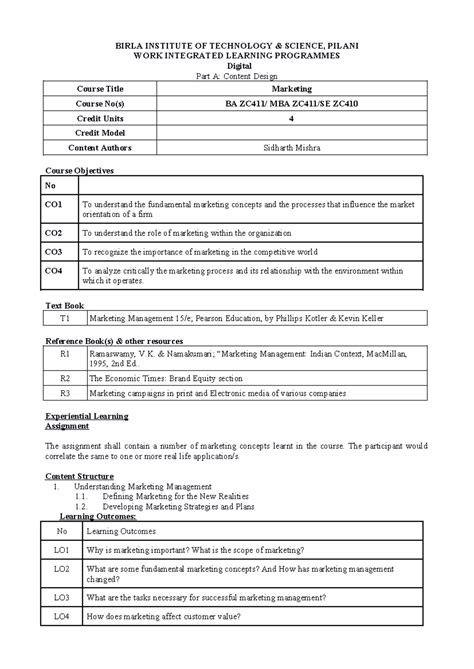 BA ZC411 Course Handout - BIRLA INSTITUTE OF TECHNOLOGY & SCIENCE ...