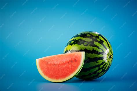 Premium Photo | A large round watermelon next to a slice of watermelon ...