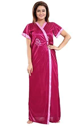 Buy Pavith Women's Satin Nighty Set with Inner Lining and Smooth Robe ...